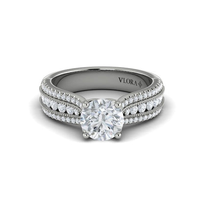 Round Classic, Modern Vintage Engagement Ring in Platinum by Vlora Bridal