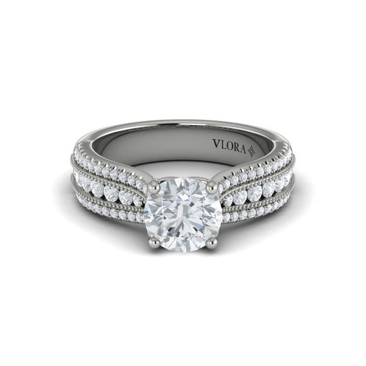 Round Classic, Modern Vintage Engagement Ring in Platinum by Vlora Bridal