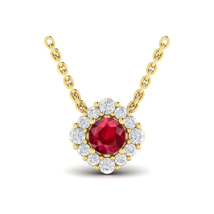 Diamond Halo and Round Ruby Center Pendant