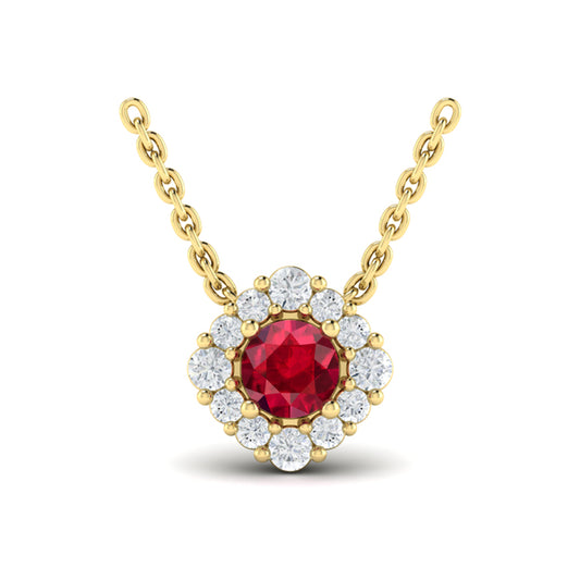 Diamond Halo and Round Ruby Center Pendant