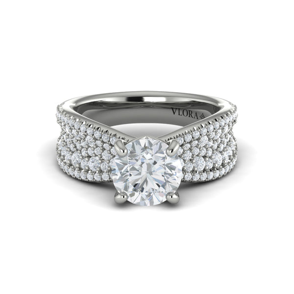 Round Straight Row Engagement Ring in Platinum by Vlora Bridal