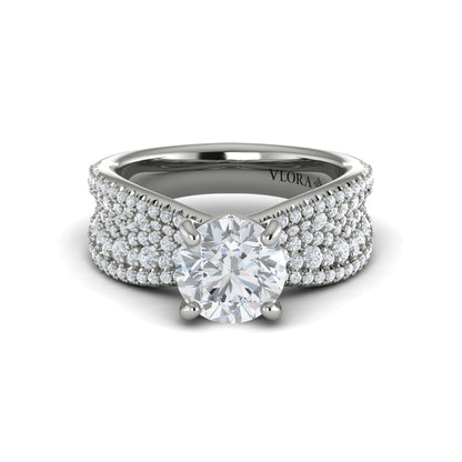Round Straight Row Engagement Ring in Platinum by Vlora Bridal