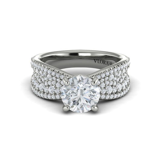 Round Straight Row Engagement Ring in Platinum by Vlora Bridal