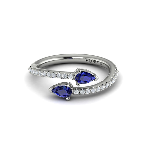 Diamond and Pear Blue Sapphire Wrap Ring
