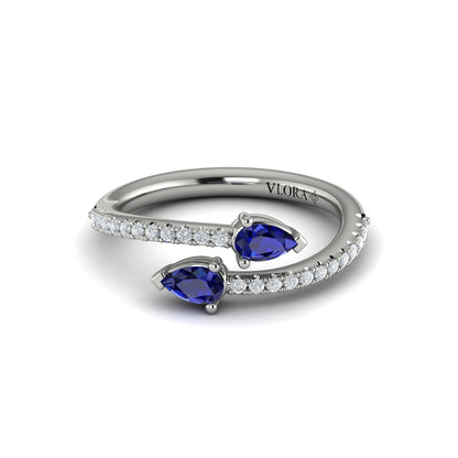 Diamond and Pear Blue Sapphire Wrap Ring