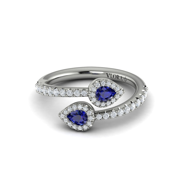 Diamond Wrapped Pear Blue Sapphire Ring