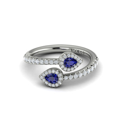 Diamond Wrapped Pear Blue Sapphire Ring