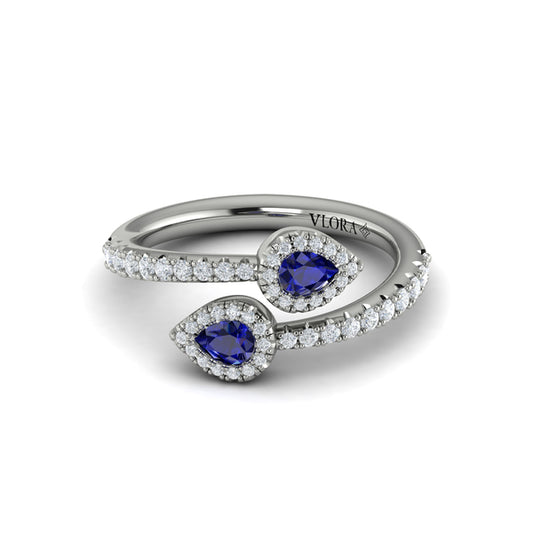 Diamond Wrapped Pear Blue Sapphire Ring