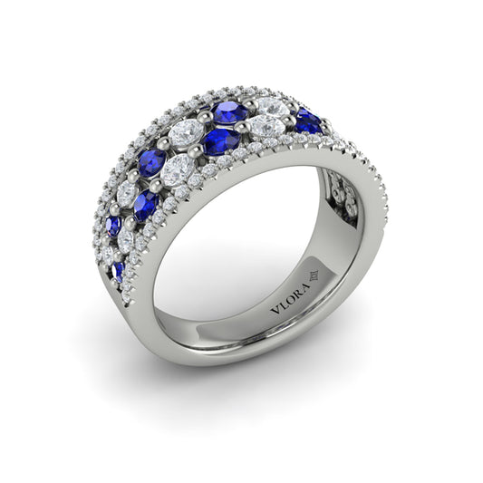 Diamond and Blue Sapphire Cluster Statement Ring