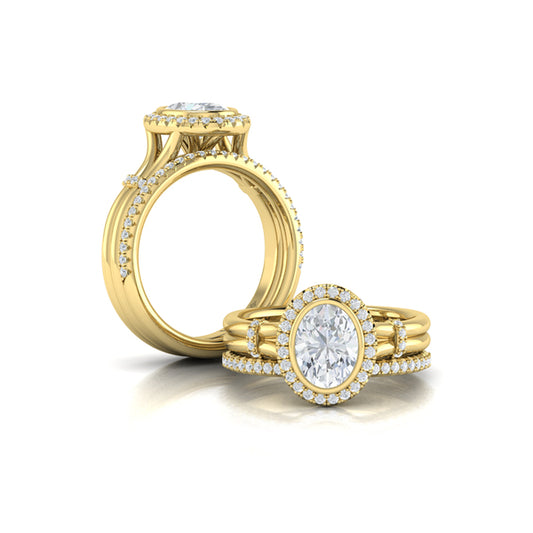 Matching Band for Diamond Accent Bezel Oval Halo Engagement Ring