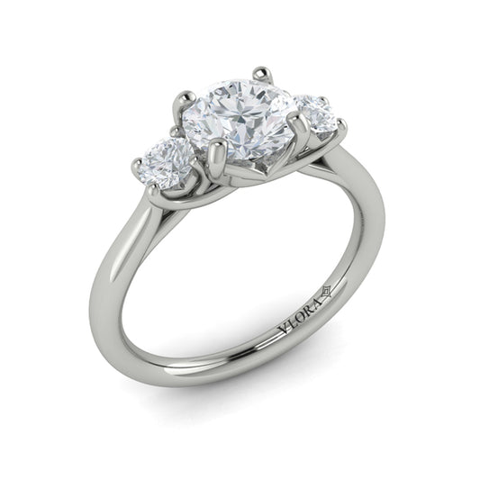 Round Three Stone Engagement Ring in Platinum by Vlora Bridal