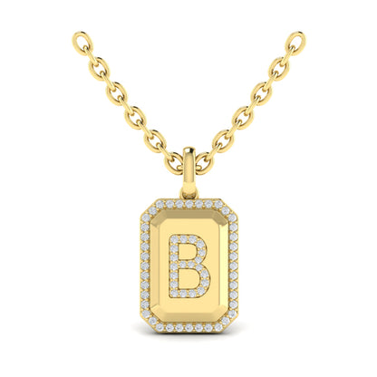 Diamond Medallion Alphabet Pendant Link Necklace, B