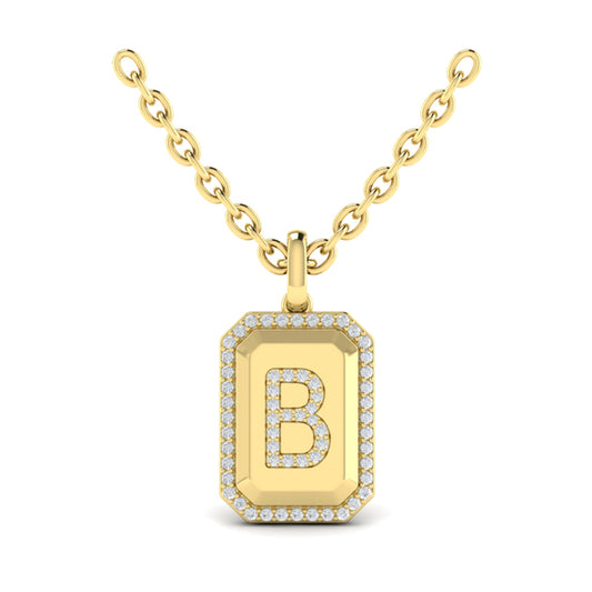 Diamond Medallion Alphabet Pendant Link Necklace, B