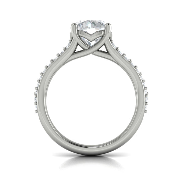 Round Straight Row Engagement Ring in Platinum by Vlora Bridal