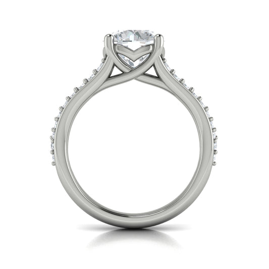 Round Straight Row Engagement Ring in Platinum by Vlora Bridal