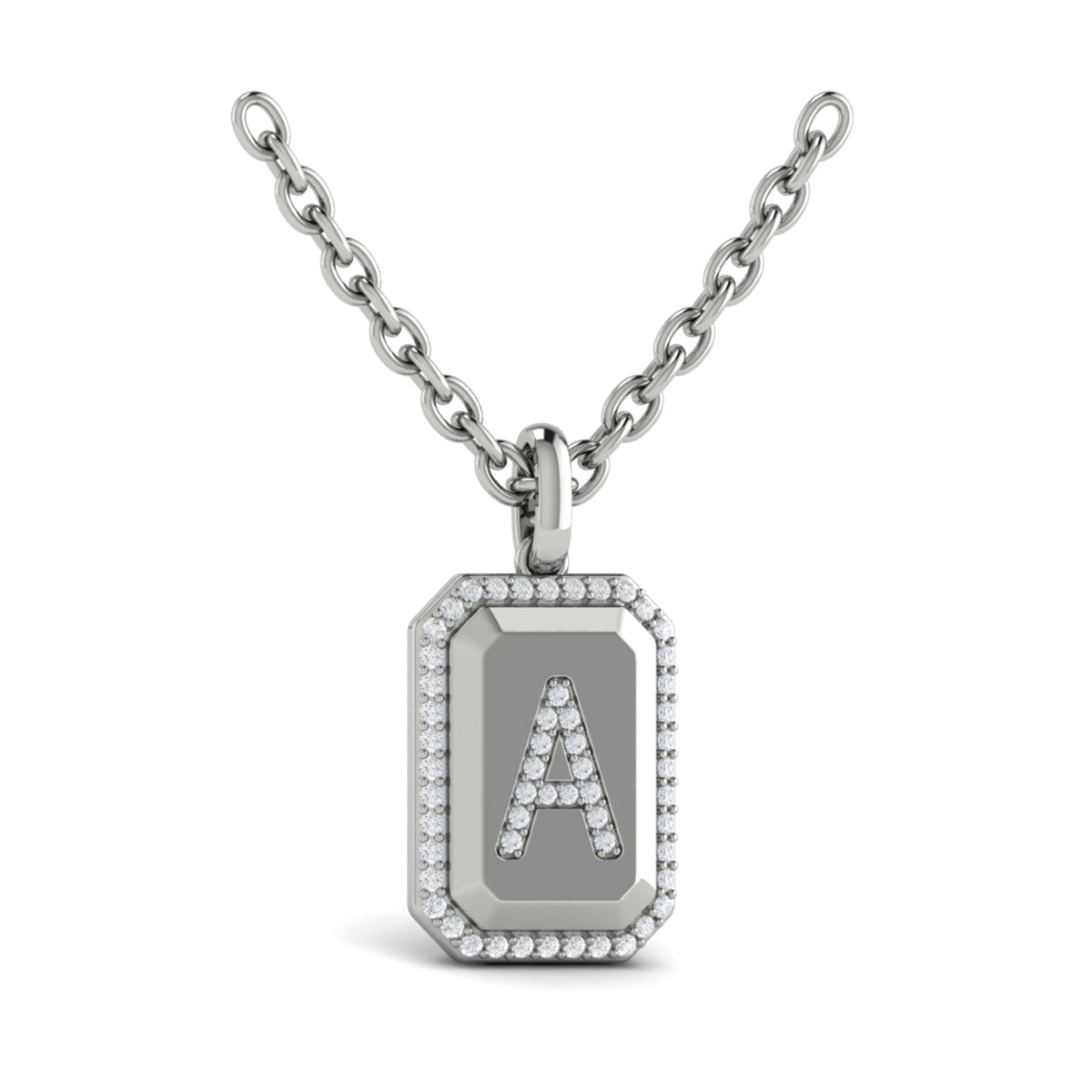 Diamond Medallion Alphabet Pendant Link Necklace, A