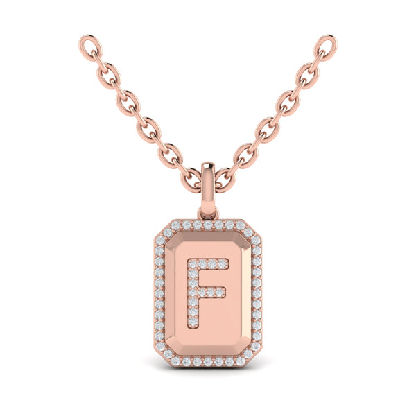 Diamond Medallion Alphabet Pendant Link Necklace, F