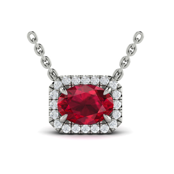 Diamond Cushion Halo and Oval Ruby Necklace