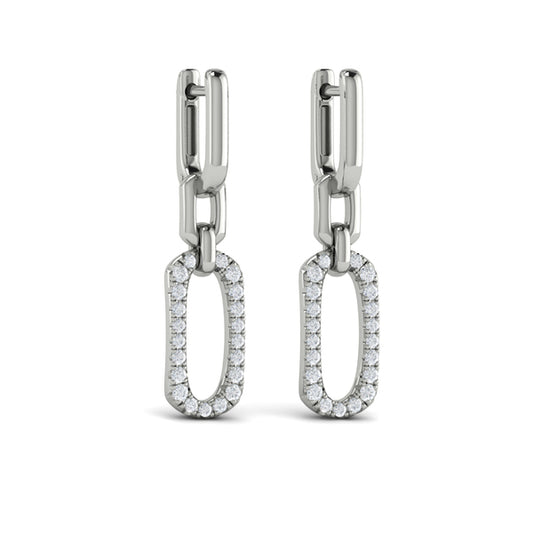 Diamond North South Open Oval Pendant Link Earrings