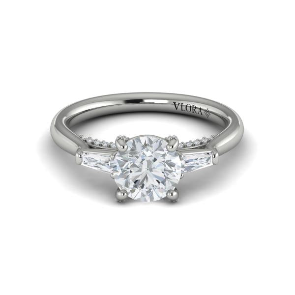 Round Three Stone Engagement Ring in Platinum by Vlora Bridal