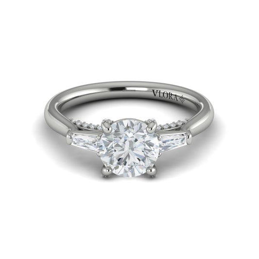 Round Three Stone Engagement Ring in Platinum by Vlora Bridal