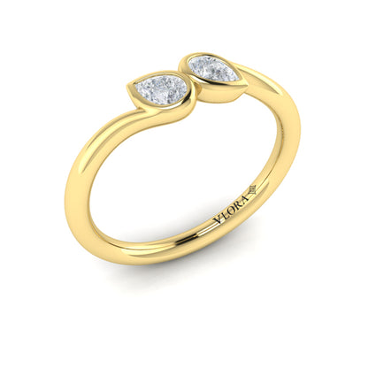 Pear Shaped Diamond Bezel‑set two‑stone Bypass Ring