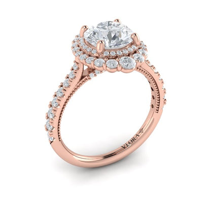 Cathedral Arch Double Halo Round Engagement Ring
