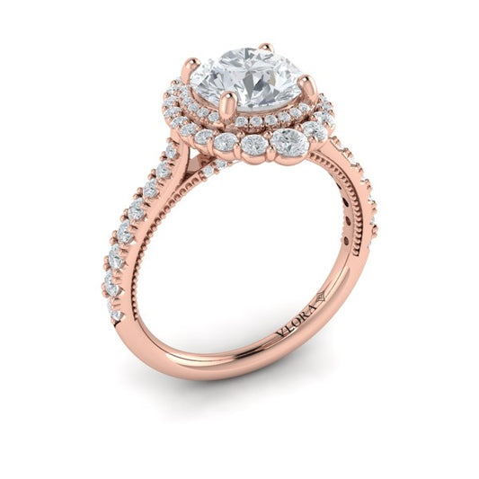 Cathedral Arch Double Halo Round Engagement Ring