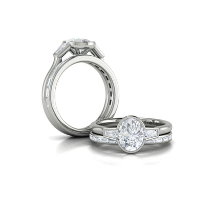 Modern Trio Oval Bezel Engagement Ring