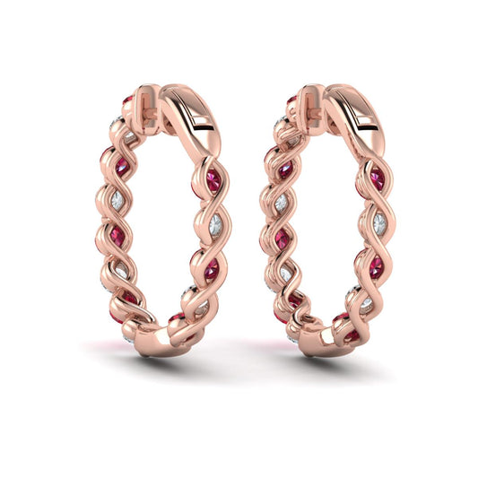 Inside Out Diamond and Ruby  Hoop Earrings