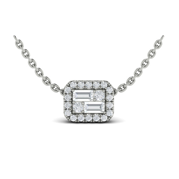 Diamond Baguette Halo Pendant Necklace