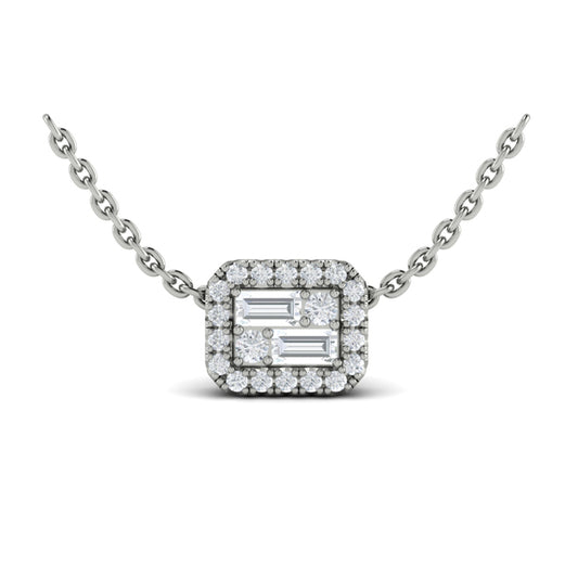 Diamond Baguette Halo Pendant Necklace