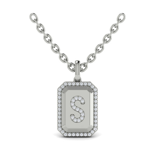 Diamond Medallion Alphabet Pendant Link Necklace, S
