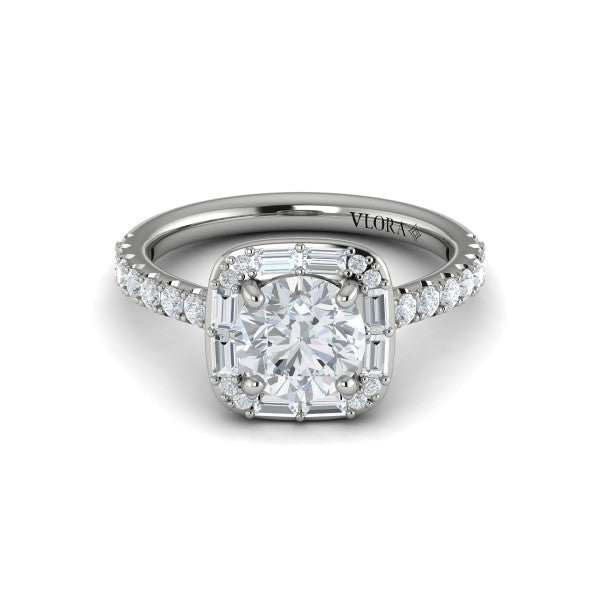 Round Halo Engagement Ring in Platinum by Vlora Bridal