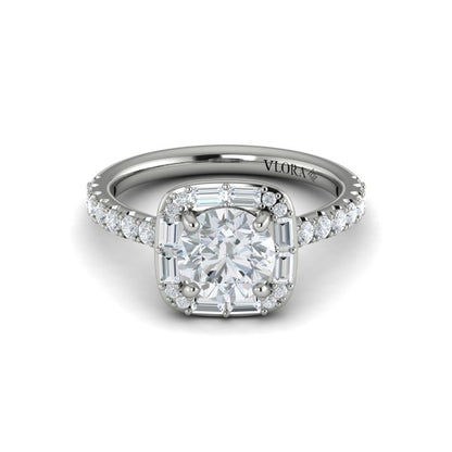 Round Halo Engagement Ring in Platinum by Vlora Bridal