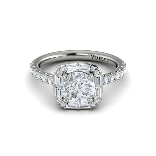 Round Halo Engagement Ring in Platinum by Vlora Bridal