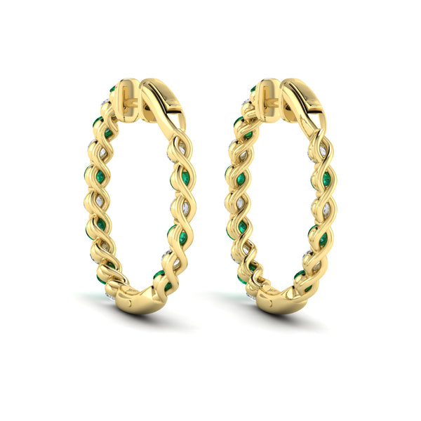 Inside Out Diamond and Emerald  Hoop Earrings