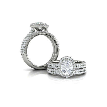 Oval Halo, Bezel, Modern Vintage Engagement Ring in Platinum by Vlora Bridal
