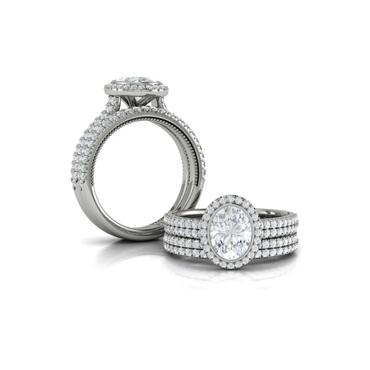 Oval Halo, Bezel, Modern Vintage Engagement Ring in Platinum by Vlora Bridal
