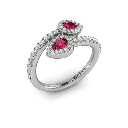 Diamond Wrapped Pear Ruby Ring