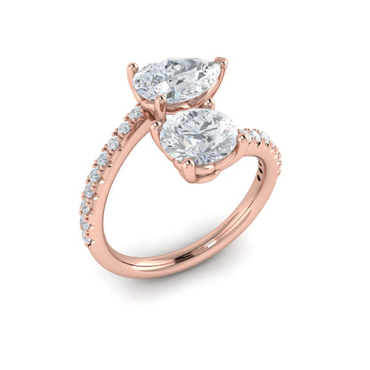 Kissing Round and Pear Two Stone Engagement Ring