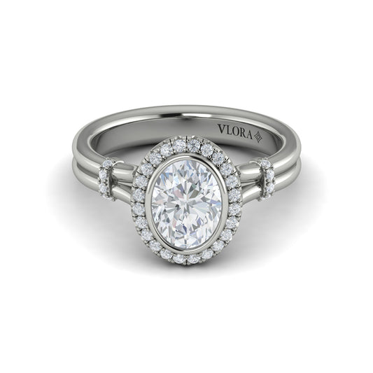 Diamond Accent Bezel Oval Halo Engagement Ring