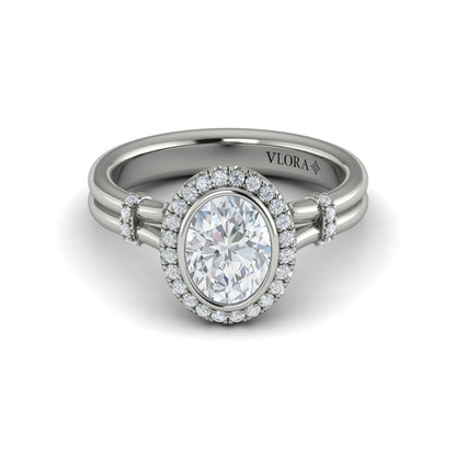 Diamond Accent Bezel Oval Halo Engagement Ring
