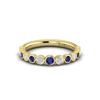 Round Bezel Set Diamond and Sapphire Ring