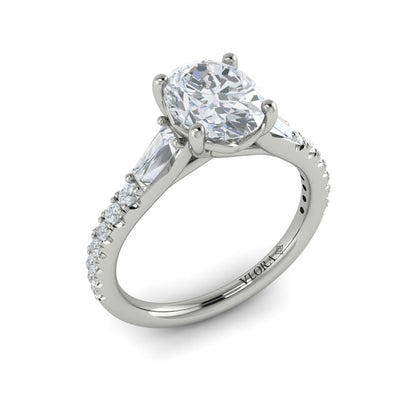 Oval Classic, Three Stone Engagement Ring in Platinum by Vlora Bridal