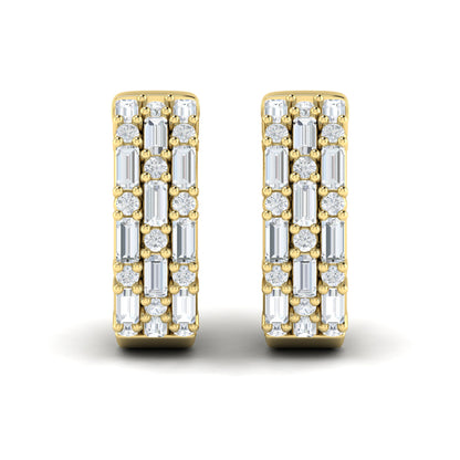 Baguette and Round Diamond Huggie Earrings