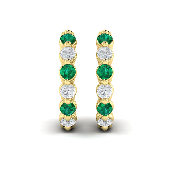 Diamond and Emerald  Twist Hoop Earrings
