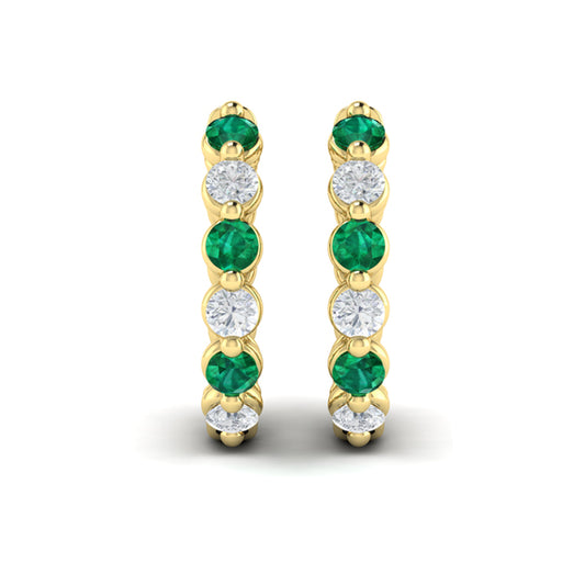Diamond and Emerald  Twist Hoop Earrings