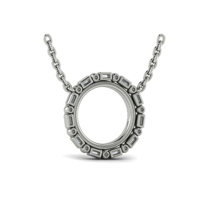 Diamond Baguette Double Open Circle Pendant Necklace