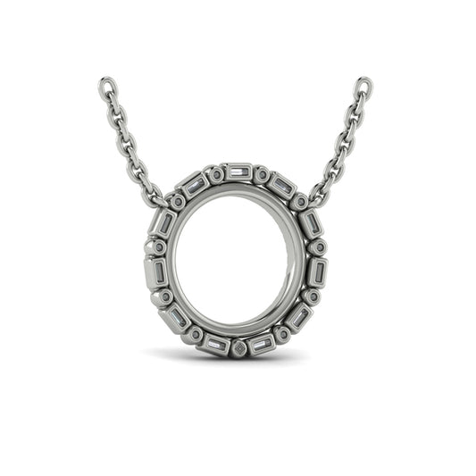 Diamond Baguette Double Open Circle Pendant Necklace